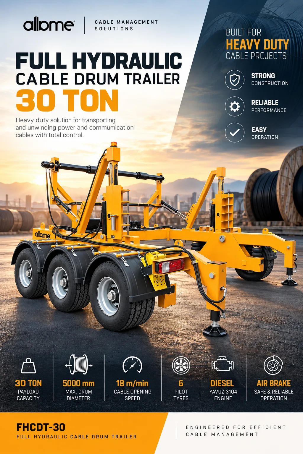 Full Hydraulic Cable Drum Trailer 30 Ton Details