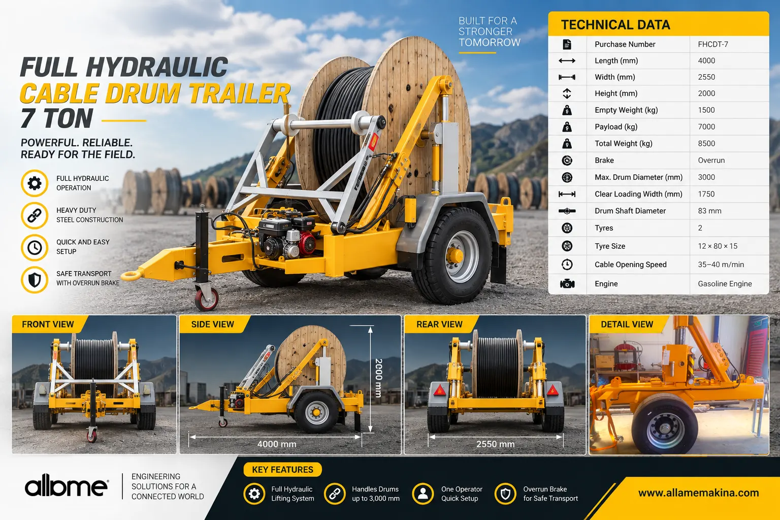 Full Hydraulic Cable Drum Trailer 7 Ton details